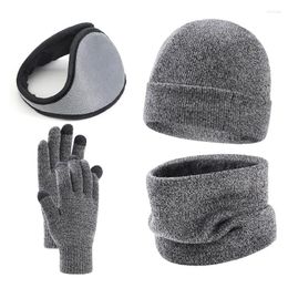 Motorcycle Helmets 2024 Men's Moto Winter Gloves Ear Cover Couples Women Outdoor Fleece Warm Cold Scarf Riding Cap Knit Four Piece Set