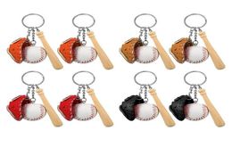 Keychains 8 Pcs Mini Baseball ThreePiece Gloves Wooden Bat Keychain Sports For Car Keys5366404