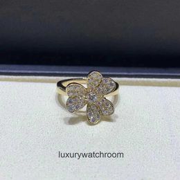 High End designer rings for vancleff V Golden Trifolium Thickened 18K Gold Plated Ring with Full Diamond Lucky Grass High Appearance Value Fashion Luxury original
