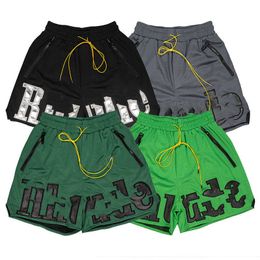 Rhude mesh patchwork embroidered letters mens summer breathable basketball Multi Pocket popular shorts