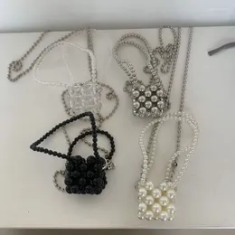 Totes 2024 Ins Mini Handwoven Beaded Pearl Zero Wallet Unique Design Lipstick Dumpling Bags Summer Chain Diagonal Crossbody Bag