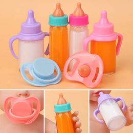 18inch Doll Magic Milk Juice Bottles with Pacifier Bibs fit born Dolls Plastic Nipple Bottle Dollhouse Toys 240409