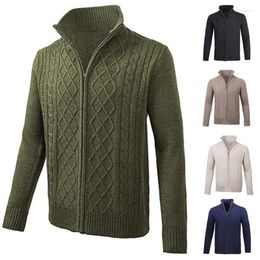 Men's Sweaters Sweater Cardigan Autumn/Winter Solid High Neck Long Sleeve Zipper Knitted Coat For Men