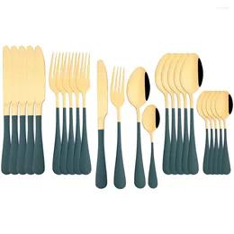 Dinnerware Sets 24Pcs Stainless Steel Cutlery Set Green Gold Knife Fork Coffee Spoon Tableware Western Party Kitchen Flatware