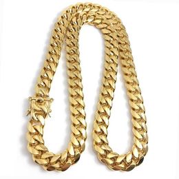 Gold Miami Cuban Link Chain Necklace Men Hip Hop Stainless Steel Jewellery Necklaces OJYV FQX7 PY4M
