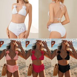 Thickened high waisted pure white bikini swimsuit womens split sleeveless 2024 new tight fitting