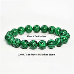 Beaded Strand Natural Green Malachite Stone Bracelet 4/6/8/10Mm Handmade Round Beads Bracelets Couple Energy Yoga Men Women Jewellery Dr Dhfbo