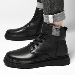 Boots Genuine Leather Men Winter Shoes Black Man Motorcycle Warm Ankle Punk Style Casual Footwear Male