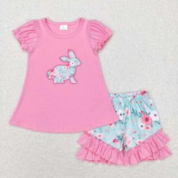 Clothing Sets Wholesale Kids Easter Set Toddler Baby Girl Boy Short Sleeves Embroidery Shirt Plaid Shorts Children Outfit