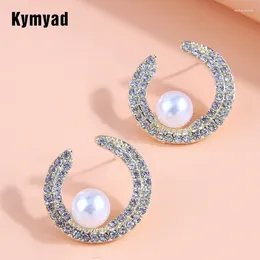 Stud Earrings Kymyad Full Crystal For Women Bijoux Gold Color Moon Shaped Statement Earings Fashion Jewelry