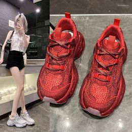 Casual Shoes High-end Full Drill Thick Bottom Temperament Hollow-out Foreign Style All Comfortable Non-slip Wear-resistant Single Women