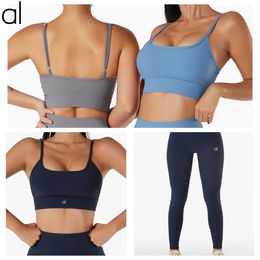 AL0YOGA-126 Women Yoga Set Sports Underwear+Leggings Pants Set Running Fitness Top High Waist Hip Belly Peach Lift Elastic Sports Yoga Pants