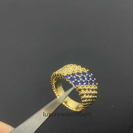 High End designer rings for vancleff Diamond Blue Diamond Pearl V Gold Three Rows Diamond Ring 18k Rose Gold Womens Style New Versatile Ring Original 1:1 With Real Logo
