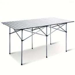 Camp Furniture 55" Roll Up Portable Folding Camping Square Aluminium Picnic Table W/ Bag