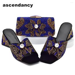 Dress Shoes Wedding Shoe And Bag Set For Party Wide Heels Women Nigeria Bags Matches African Full Diamond Peep Toe