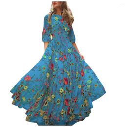 Casual Dresses Women Half Sleeve Boho Swing Floral-Printed Holiday Fashionable And Simple Women'S Clothing