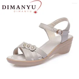 Dress Shoes Women Sandals 2024 Summer Genuine Leather Wedge Casual Large Size Middle-aged Mother