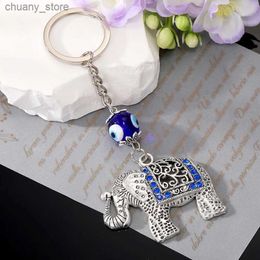 Keychains Lanyards Zircon Blue Evil Eye Bead Elephant Animal Keychain Keyring For Women Men Turkey Eye Bag Car Phone Accessories Wholesale Jewelry Y240417