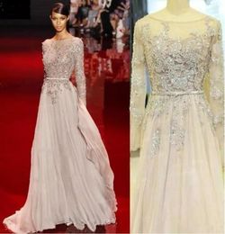 Elie Saab 2019 Evening Dresses Bling Bling Bateau Neck Prom Gowns Floor Length Beads Crystal Red Carpet Special Occasion Dress7583575