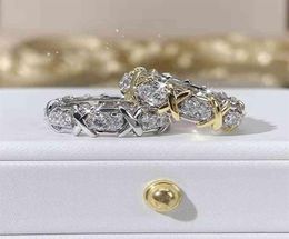 X3VH Full diamond 16 stone ring female Sterling Silver thouse Xshaped row Diamond 18K gold index finger couple light luxur7620981