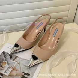 casual slippers heel sandal Triangle Heel Sandals plada for Women Slim Heel 7.0cm Heel Shoes