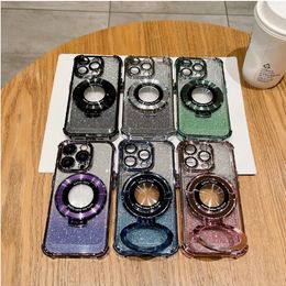 Glitter Diamond for Magsafe Stand Case For iPhone 11 12 13 14 15Plus Bracket Ring Holder Magnetic Gradient Cover