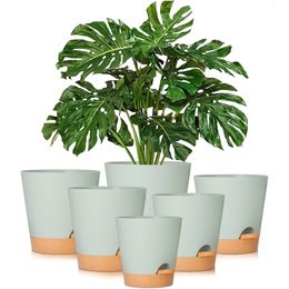 5pack 5inch Self Watering Pots for Indoor PlantsFlower Pots Planter with Drainage Holes and Wick Rope 240410