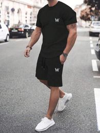 Men's Tracksuits Summer Letter Print Fashion 2-piece Plus Size Sportswear Sporty Style Printed T-shirt Shorts Set