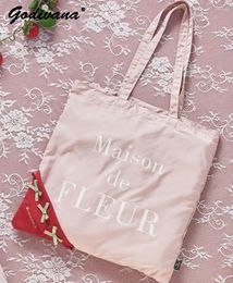 Shopping Bags Japanese Style 2024 Spring Strawberry Canvas Shoulder Women's Foldable Portable Environmental Protection