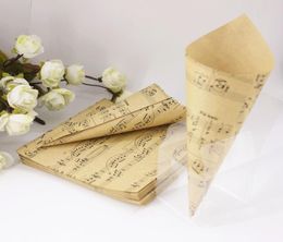 100 X Creative Brown Musical Notes DIY Wedding Favors Kraft Paper Cones Candy Boxes Ice Cream Cones Party Gift Box Giveaways Box4821994