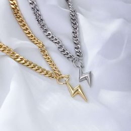 Cuban chain necklace trendy hip-hop street metal thick chain lightning pendant collarbone chain internet celebrity fashion neck chain