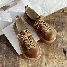 Casual Shoes Original Handmade British Style Small Leather Mori Literary Retro Flat Single Shoe Big Head Thick Sole Women