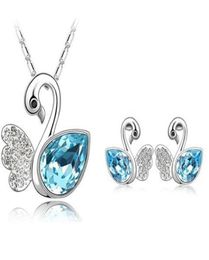 18K White Gold Plated Ausrtrian Crystal Swan Necklace Earrings Jewellery Set for Women High Quality Health Wedding Jewellery Set Whole9888221