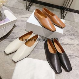 The Row Loafers Top-quality Flat Simple Flat Square Leather Casual Dress Shoes Designer Shoes Women's Factory Footwear