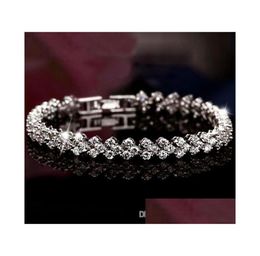 Tennis Luxury Austria Shining Crystal Tennis Bracelets Genuine 925 Sterling Sier Charms Zircon Diamond Roman Link Bracelet Jewelry5130351