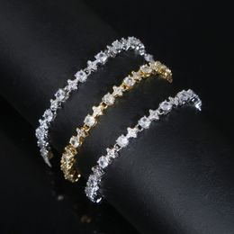 2024 Prong Setting Cross Tennis Chain Bracelets for Women Iced Out Cubic Zirconia Paved Bling Cz Round Shape Fashion Jewellery