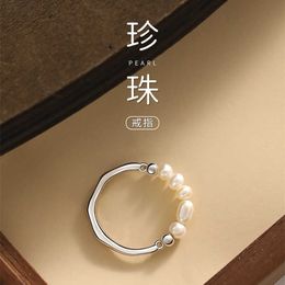 Pearl Bamboo Knot Ring for Girls Exquisite Small Versatile Index Finger Tail Ring Light Luxury and Unique Design High end Handicraft