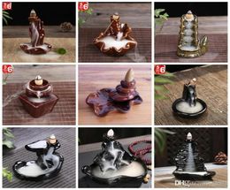 Ceramics Glaze Incense Burner Lamps Buddhist Reflux Aromatherapy Censer Backflow Creative Shape Fragrance Sticks Holder Many Style6828513