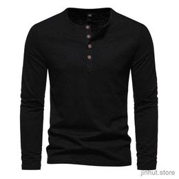 Men's T-Shirts T Shirt Men Long Sleeve New Fashion Solid Henley Neck T-shirts Spring Casual Cotton Button Cotton T Shirts Hip Hop Top Tees