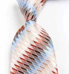 Bow Ties Classic Geometric Blue Orange Tie JACQUARD WOVEN Silk 8cm Men's Necktie Business Wedding Party Formal Neck
