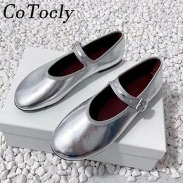 Casual Shoes Mary Janes Women Round Toe Shallow Loafers Comfort Buckle Strap Female Genuine Leather Ballet Flat Woman