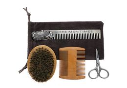 Men Moustache Brush Kit with Moustache Comb Scissor Storage Bag Repair Beard Modeling Cleaning Care Kit9936435