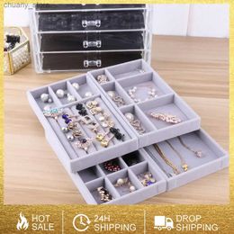 Accessories Packaging Organizers New Velvet Organizer Tray Display Designed Flannel Storage Drawer Ring Earring Desk Organizer Box Y240417