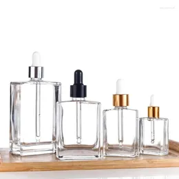 Storage Bottles 15ml 30ml 50ml 100ml Cosmetic Packaging Square Rectangle Empty Essential Oil Glass Dropper Bottle For Serum Emulsion Beauty