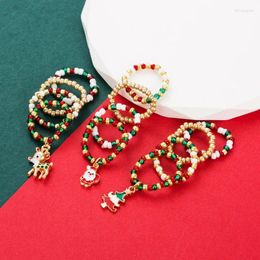 Cluster Rings 2024 Christmas Bead Ring 4 Sets Women's Cute Trendy Elastic Set Elk Santa Claus Tree