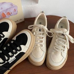 Casual Shoes 2024 Platform Canvas Colorblock Bondage Pu And Cloth Students Little White Shoe For Spring Autumn Fashion