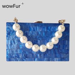 Evening Bags Acrylic Pearl Marble Sky Blue Striped Luxury Handbag Women's For Ladies Cross Body S Purse Clutch Phone Wallet Shoulder Bag