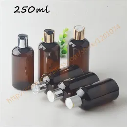 Storage Bottles 250ml Brown/Amber PET Bottle With Aluminum Disc Lid Essential Oil/Liquid/Moisturizer/Facial Water Container