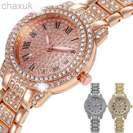 Wristwatches Elegant Womens Watch With Full Diamond Top Luxury Brand Quartz Steel Watches For Ladies Zircon Crystal Fashion Wristwatch Clock d240417