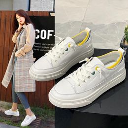 Casual Shoes Genuine Leather Women White Students Comfortable Woman Sneakers Lace Up Female Trainers Solid Colour